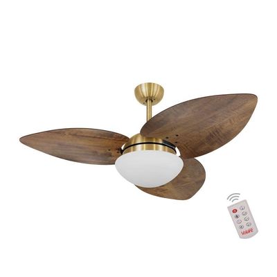 Ventilador De Teto Dourado 3 Pás Rádica Imbuia 127V 110V