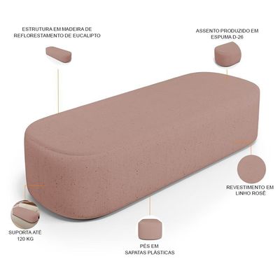 Puff Decorativo Orgânico Para Living Quarto 160cm Doha W01 Linho Rosê - Lyam Decor