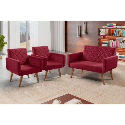 Conjunto Anabelle 2 Poltronas De 1 Lugar 1 Poltrona 2 Lugares Braço Unidecor Bordô.