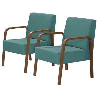 Kit 2 Poltronas Decorativas 1 Lugar Luna Braço Madeira Suede