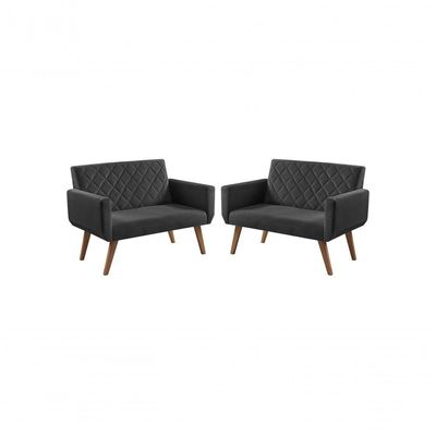 Kit 2 Poltronas 2 Lugares Braço Anabelle Unidecor Preto