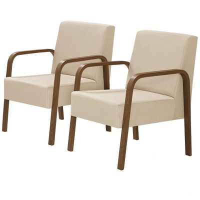 Kit 2 Poltronas Decorativas 1 Lugar Luna Braço Madeira Suede