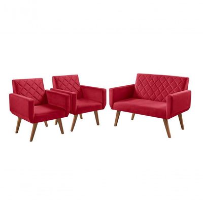 Conjunto Anabelle 2 Poltronas De 1 Lugar 1 Poltrona 2 Lugares Braço Unidecor Vermelho.