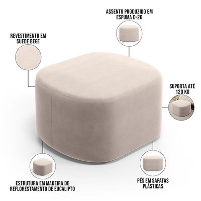 Kit 2 Puffs Decorativos Orgânico Para Living Quarto 70cm Doha W01 Suede Bege - Lyam Decor