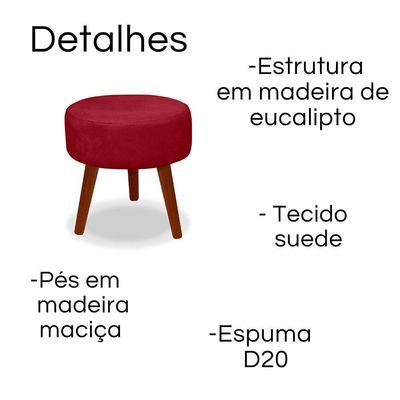 Kit 2 Puff Redondo Decorativo Danny Pés Palito Cor:vermelho