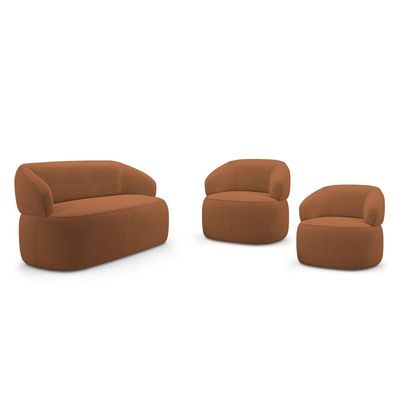 Kit 02 Poltronas Giratória E 01 Sofá Orgânico Glee 02 Lugares 140cm Bouclê Terracota - Desk Design