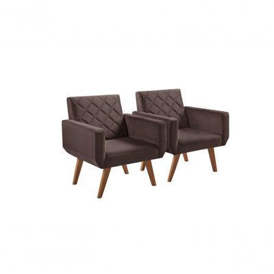 Kit 2 Poltronas 1 Lugar Braço Anabelle Unidecor Marrom.