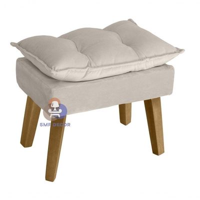 Poltrona/cadeira Decorativa E Puff Glamour Com Pés Quadrado Bege