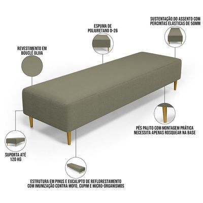 Puff Decorativo Bali W01 Pés Palito 170x60cm Bouclê Oliva - Lyam Decor