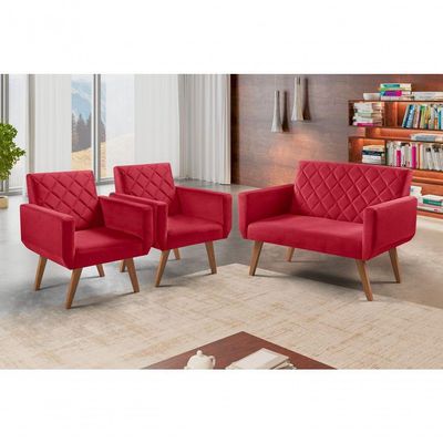 Conjunto Anabelle 2 Poltronas De 1 Lugar 1 Poltrona 2 Lugares Braço Unidecor Vermelho