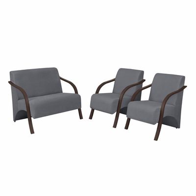 Conjunto Poltronas Vênus Braços Madeira D Salla Suede Cinza