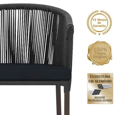 2 Cadeiras De Jantar Noronha Marrom Corda Náutica E12 Trama Preto