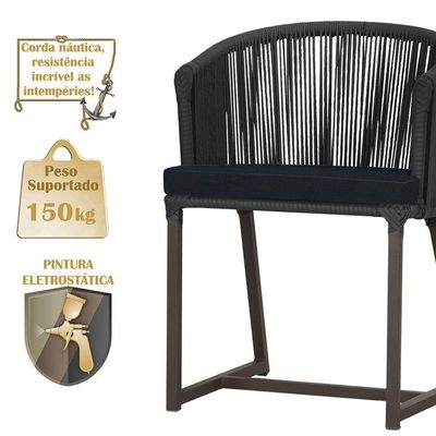 2 Cadeiras De Jantar Noronha Marrom Corda Náutica E12 Trama Preto