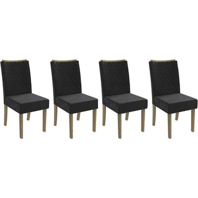Cadeira Sala De Jantar 2cad129ng Kit 4 Un Nogueira Suede Preto A038