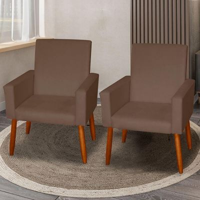 Kit 2 Poltronas Decorativas Mel Suede Marrom Dal Poz Estofados
