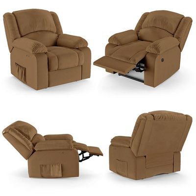 Poltrona Do Papai Reclinável Sala De Cinema Barcelona Touch Usb Pu Caramelo