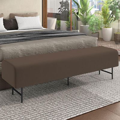 Puff Recamier Decorativo Com Pés Industrial 195cm Novara P05 Veludo Marrom - Lyam Decor