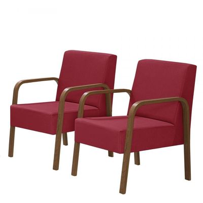 Kit 2 Poltronas Decorativas 1 Lugar Jade Braço Madeira Suede