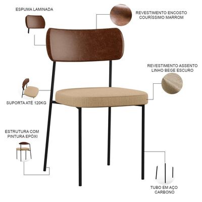 Kit 02 Cadeiras Sala De Jantar L02 Marrom Bege Escuro