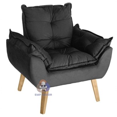 Poltrona/cadeira Decorativa Glamour Com Pés Quadrado Preto