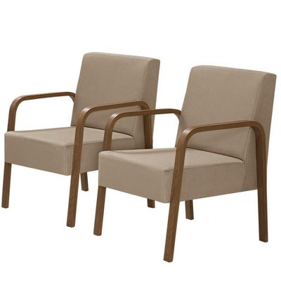 Kit 2 Poltronas Decorativas 1 Lugar Luna Braço Madeira Suede