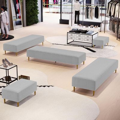 Kit 02 Puffs Decorativo Sala De Estar Bali W01 Pés Palito 170x60cm Bouclê Cinza - Lyam Decor