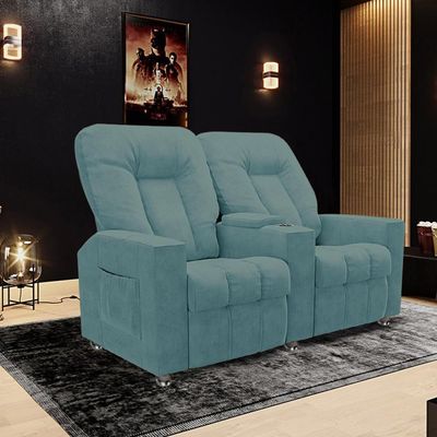 Poltrona Reclinável 2 Lugares Sala De Cinema Romeo F05 Veludo Azul Claro