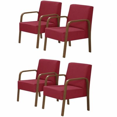 Kit 4 Poltronas Decorativas 1 Lugar Luna Braço Madeira Suede
