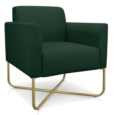 02 Poltronas Marisa Suede Base X Industrial Dourada Verde