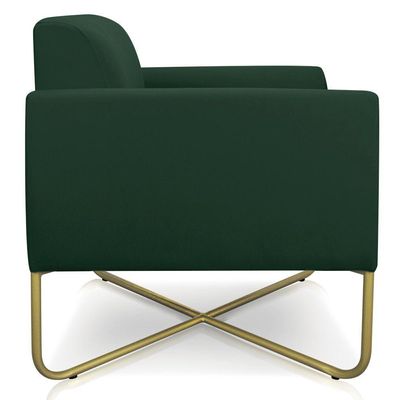 02 Poltronas Marisa Suede Base X Industrial Dourada Verde