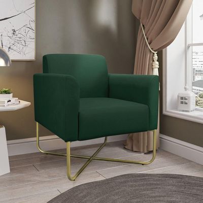 02 Poltronas Marisa Suede Base X Industrial Dourada Verde