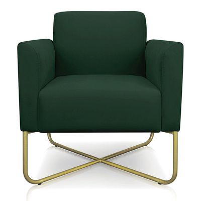 02 Poltronas Marisa Suede Base X Industrial Dourada Verde