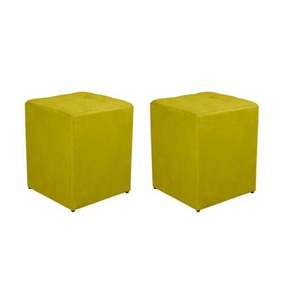 Kit 2 Puff Quadrado Decorativo Suede Cor:amarelo