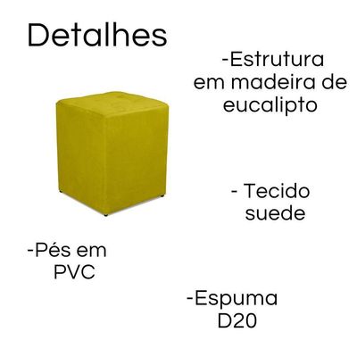 Kit 2 Puff Quadrado Decorativo Suede Cor:amarelo