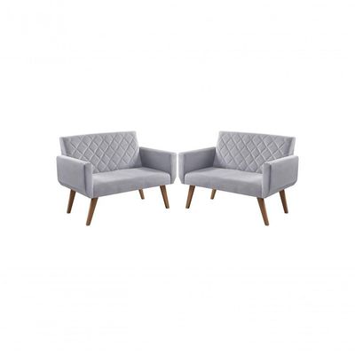 Kit 2 Poltronas 2 Lugares Braço Anabelle Unidecor Cinza