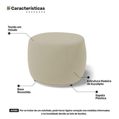 Conjunto 02 Puffs Decorativos Living Aisha Orgânico Veludo Bege - Desk Design