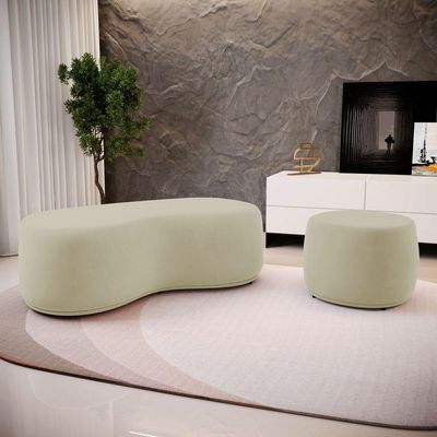 Conjunto 02 Puffs Decorativos Living Aisha Orgânico Veludo Bege - Desk Design