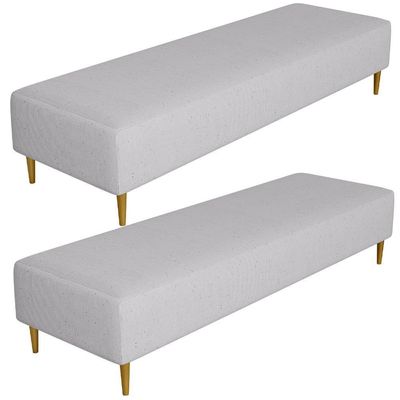 Kit 02 Puffs Decorativo Sala De Estar Bali W01 Pés Palito 190x60cm Linho Cinza - Lyam Decor