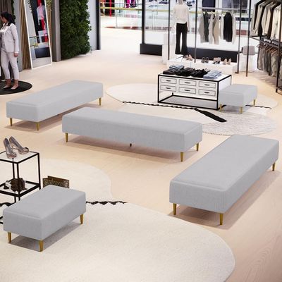 Kit 02 Puffs Decorativo Sala De Estar Bali W01 Pés Palito 190x60cm Linho Cinza - Lyam Decor