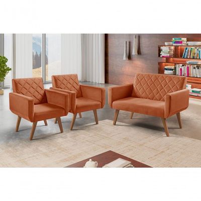Conjunto Anabelle 2 Poltronas De 1 Lugar 1 Poltrona 2 Lugares Braço Unidecor Terracota.