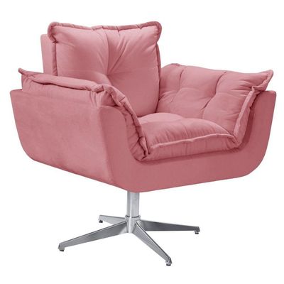 Poltrona Opala Giratória Alumínio Suede Rosa