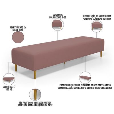 Kit 02 Puffs Decorativo Sala De Estar Bali W01 Pés Palito 170x60cm Suede Rosê - Lyam Decor