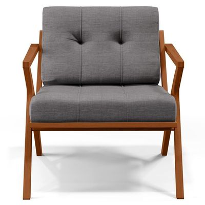 Poltrona Decorativa Sala De Estar Com Cintas De Corano Laís B04 Linho Cinza Escuro