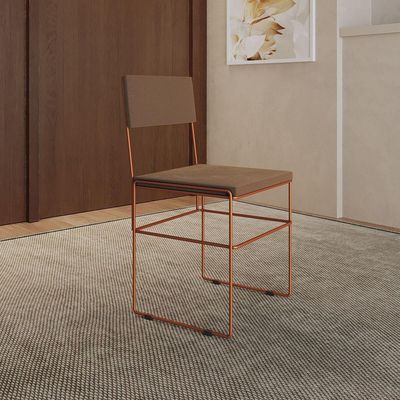 Cadeira De Jantar Industrial Estofada Marrom Base Cobre