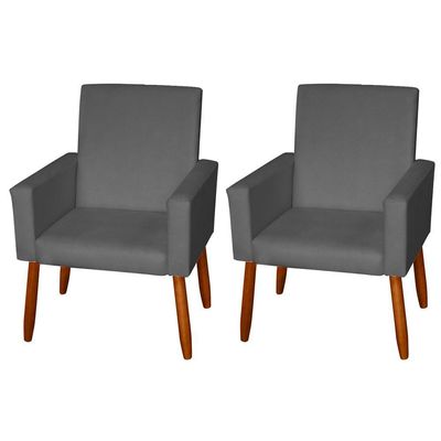 Kit 2 Poltronas Decorativas Mel Material Sintético Cinza Dal Poz Estofados
