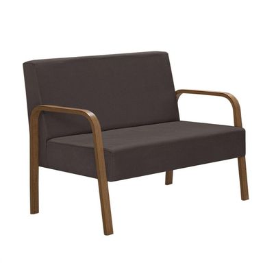 Poltrona 2 Lugares Jade Braço Madeira D Salla Suede Marrom.