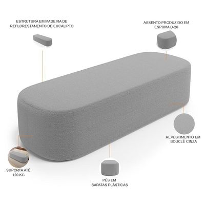 Puff Decorativo Orgânico Para Living Quarto 160cm Doha W01 Bouclê Cinza - Lyam Decor