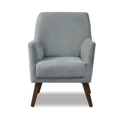 Poltrona Decorativa Sala De Jantar Magali Lisa Veludo Cinza Claro Lansofbr