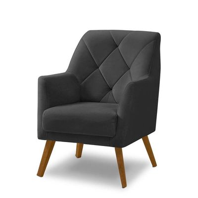 Poltrona Decorativa Bordada Magali Veludo Cinza Grafite Lansofbr