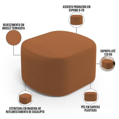 Puff Decorativo Orgânico Para Living Quarto 70cm Doha W01 Bouclê Terracota - Lyam Decor